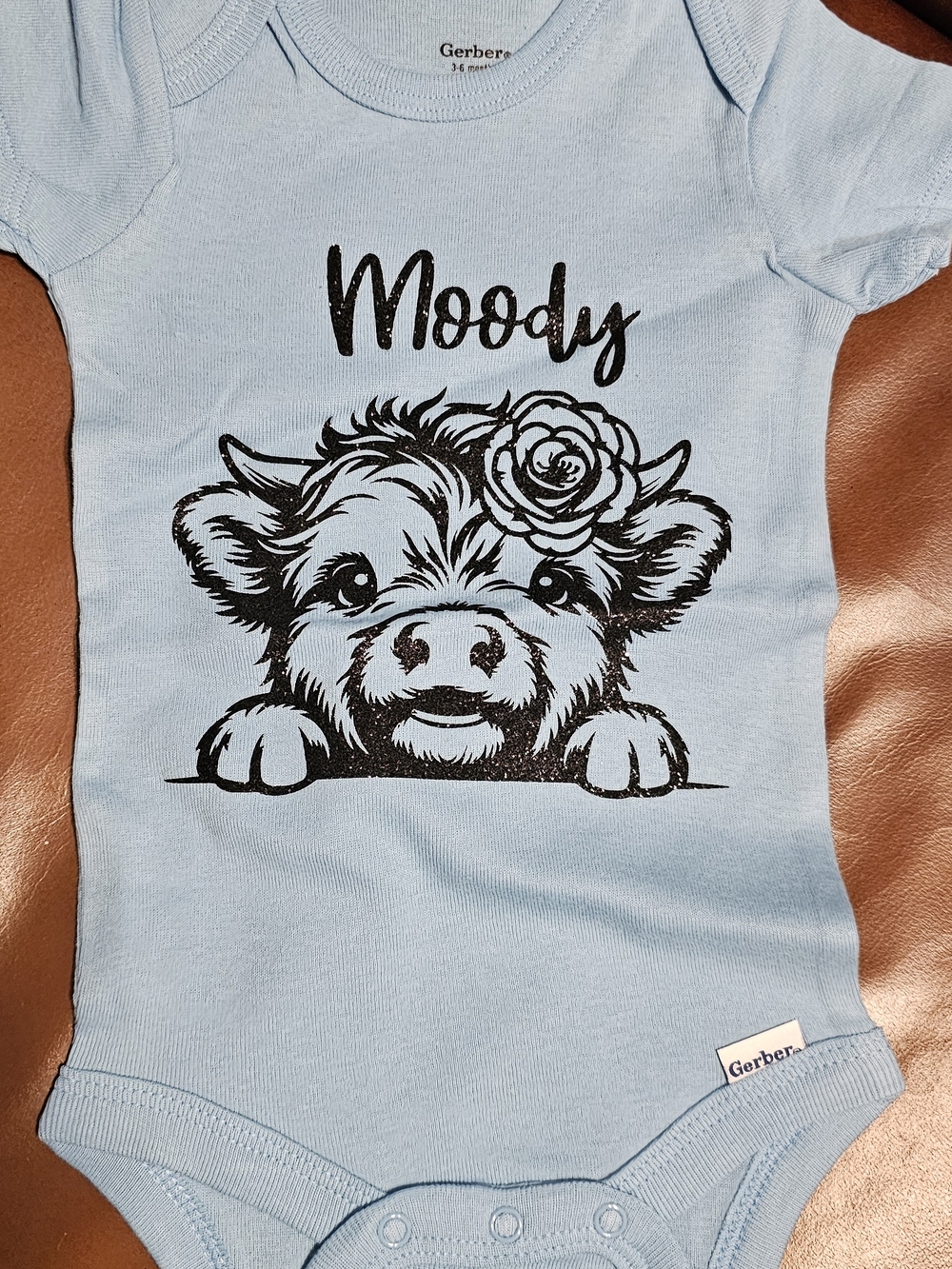 Gerber Light Blue Baby Bodysuit with Moody Calf Graphic